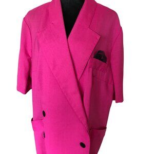 Carriage Court Hot Pink Blazer: Vintage 70s Fuchsia Suit Jacket Black Lace 24W